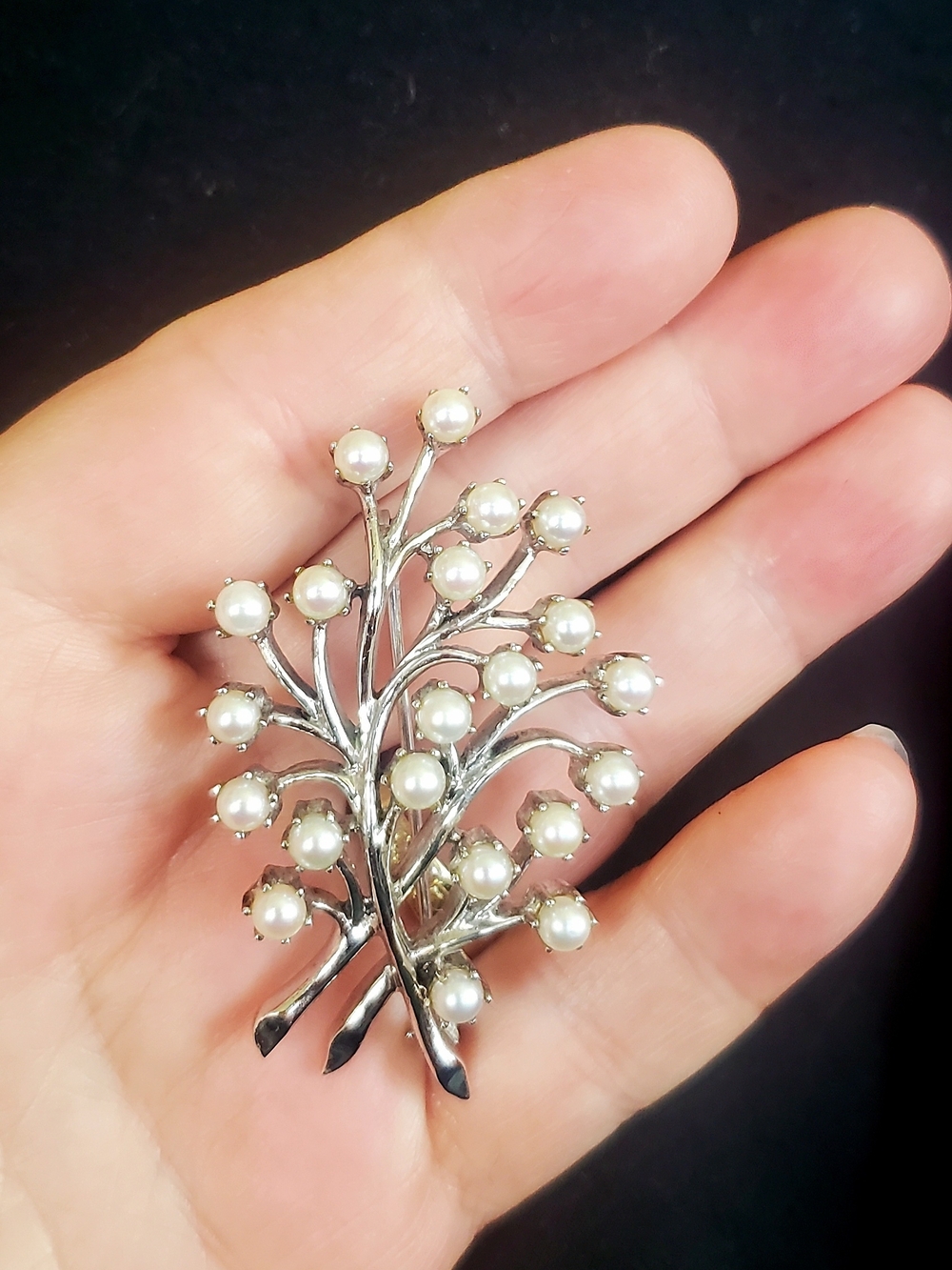 Sterling Silver Pearl Branch Brooch